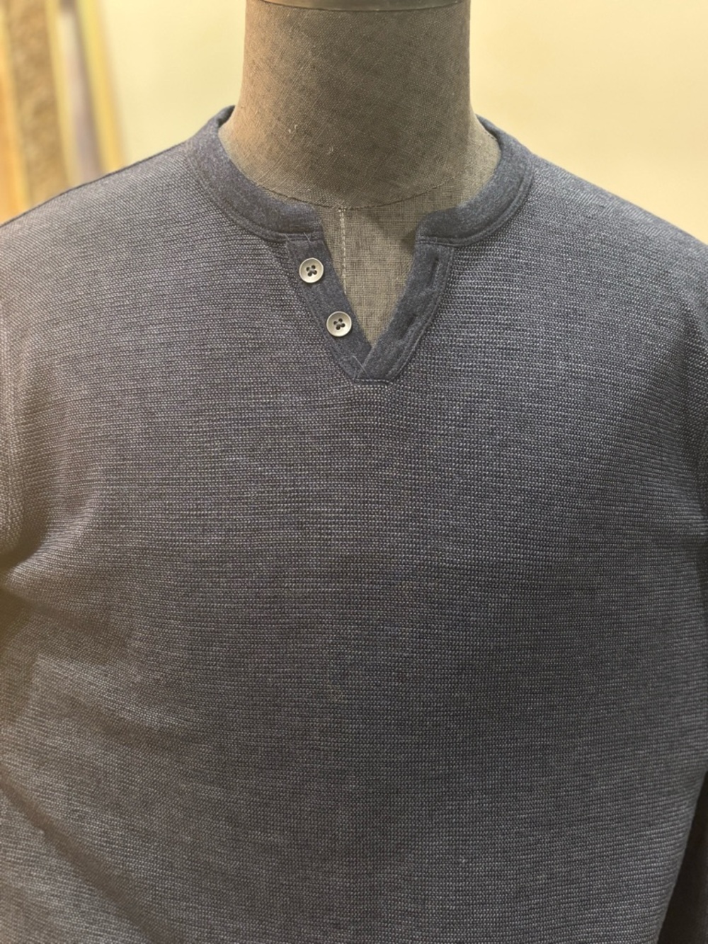 Lucky Brand Men's M Navy Two-Button Henley Crewneck Long Sleeve Shirt NWT